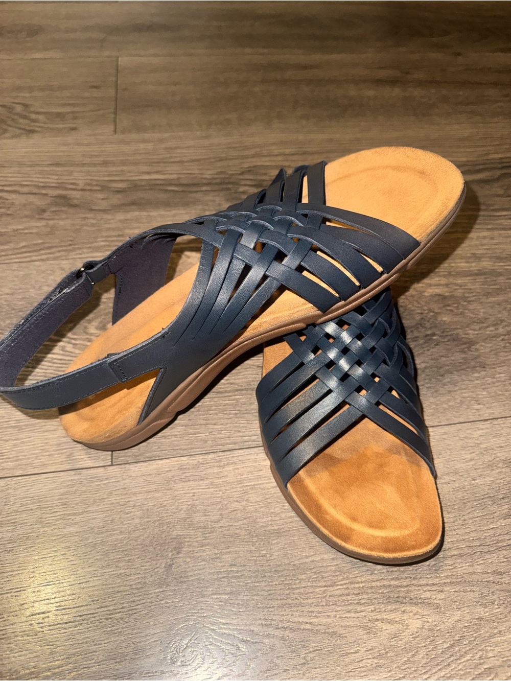 Easy Spirit Navy Woven Slingback Sandals with Tan Footbed